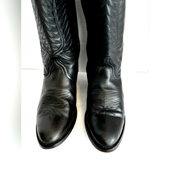 VTG LAREDO BLACK COWGIRL LEATHER BOOTS BIKER RODEO WESTERN RANCH 2” HEEL SZ  7 - Picture 6 of 15